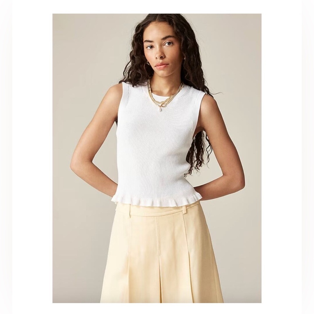 NWT J. Crew Ruffle-trim shell tank top in premium ultra-fine cotton Size L